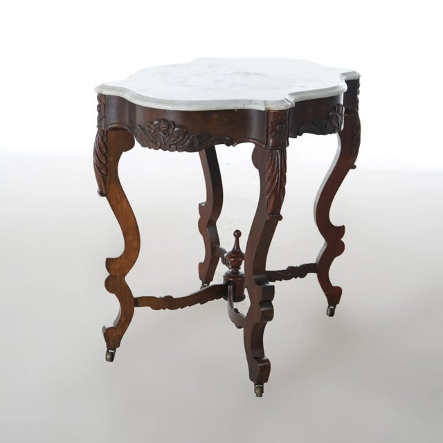 Victorian Antique Victorian Rosewood & Marble Turtle Top Parlor Table Circa 1890 For Sale - Image 3 of 9