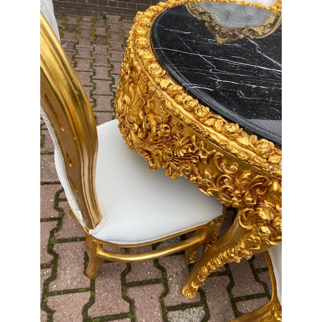 1970s Italian Baroque Gold Marble Leather Dining Set 5Pc For Sale - Image 4 of 18