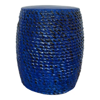 Made Goods Modern Royal Blue Ceramic Rope Adrian Garden Stool For Sale