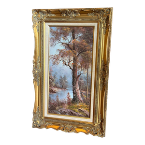 Vintage 1960s Framed, Signed Oil on Canvas Landscape Painting