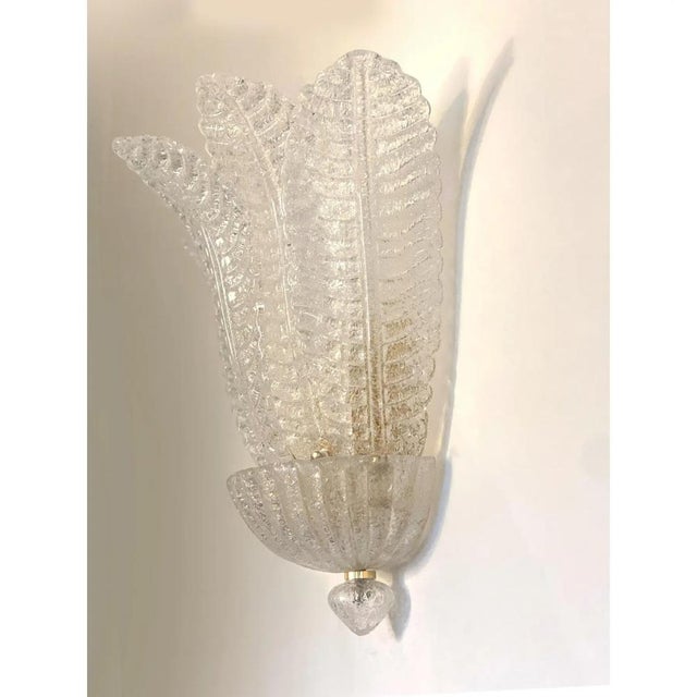 Venetian Transparent Graniglia Leaf Murano Glass Wall Sconces by Simoeng, Set of 2 For Sale - Image 9 of 12