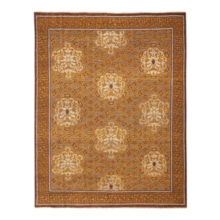 Rug & Kilim Classic Style Runner, Brown with White Floral Medallions, 3x12 For Sale