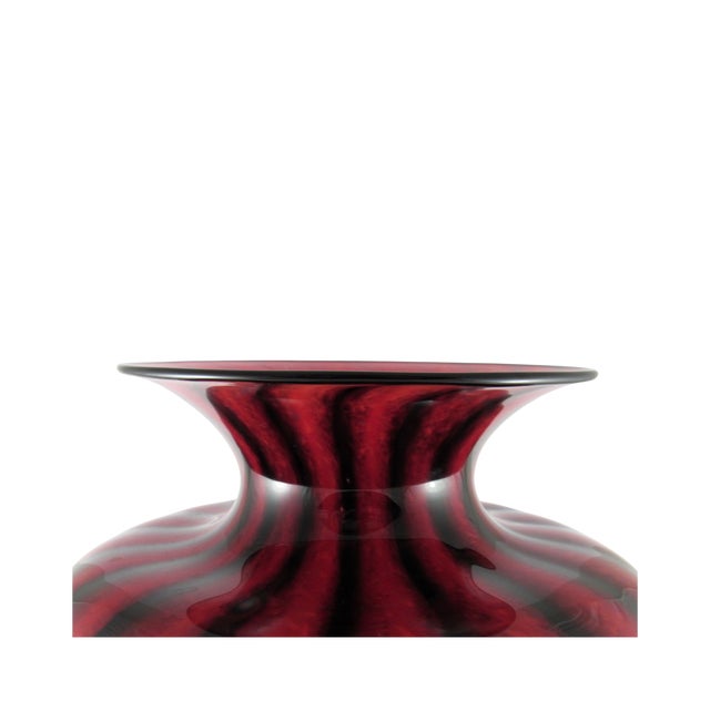 2000 - 2009 Large Red & Black Striped Glass Vase - Signed by Lisa Aronzon For Sale - Image 5 of 8
