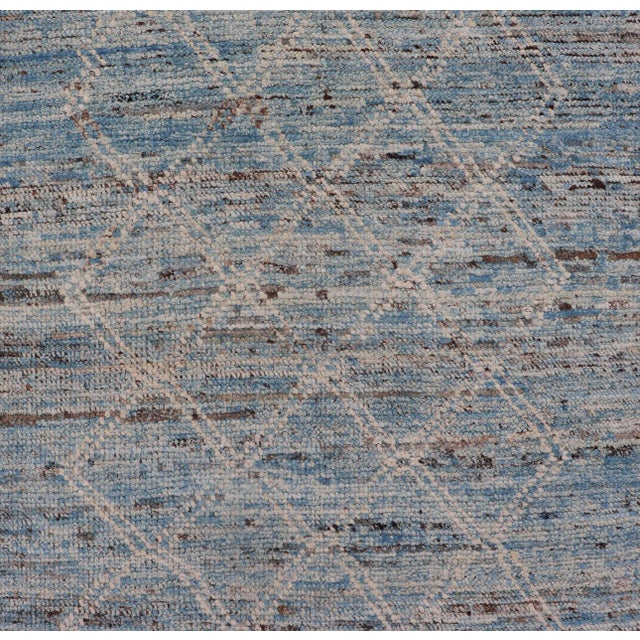 Textile Modern Rug With Traditional Design in Cream and Sky Blue Color 2'9 X 10'11 For Sale - Image 7 of 11