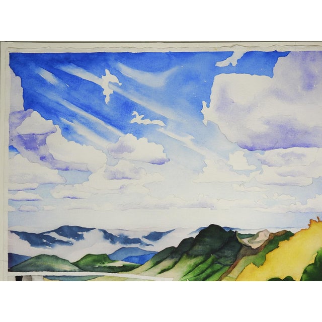 1990s 1991 Surreal Window Ocean View Watercolor Painting For Sale - Image 5 of 6