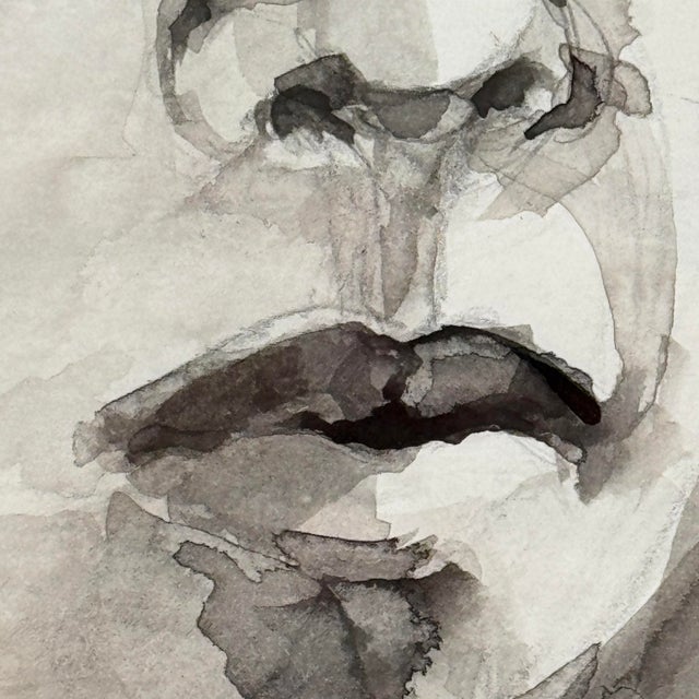 1990s Original Monochrome Watercolor Portrait Framed Contemporary Figurative Painting For Sale - Image 5 of 12