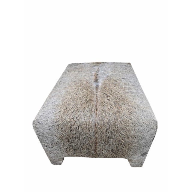 Vintage Rustic Modern Cowhide Ottoman Newly Reupholstered in Cowhide For Sale In Chicago - Image 6 of 9