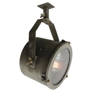 Vintage Industrial Clear Striped Glass Wall Ceiling Spotlight, 1950s For Sale