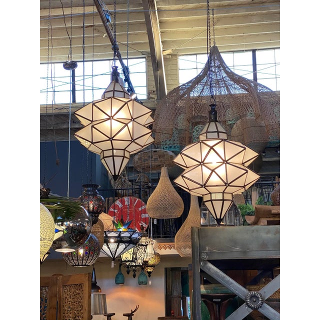 Vintage Double Prism Indian Frosted Glass Pendant Light For Sale - Image 4 of 6