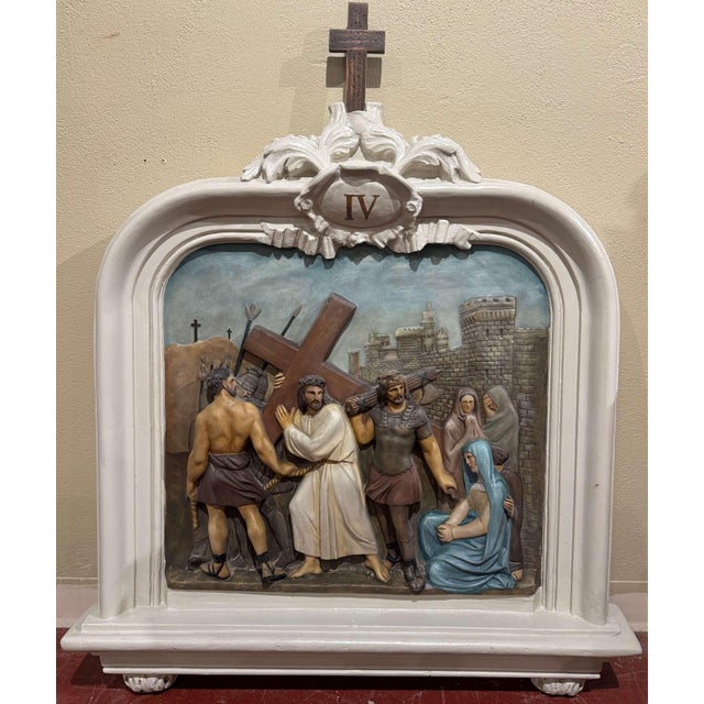 19th Century French Carved Painted "Stations of the Cross", Complete Set of 14 For Sale In Dallas - Image 6 of 12