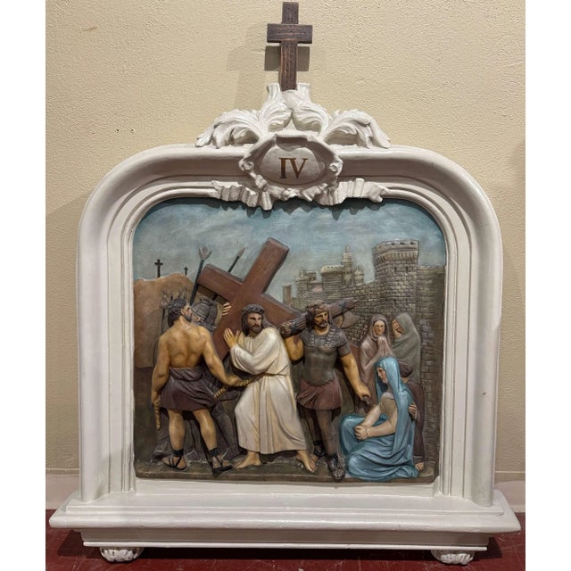 Complete Set of 14 19th Century French Polychrome Stations of the Cross Panels For Sale In Dallas - Image 6 of 12