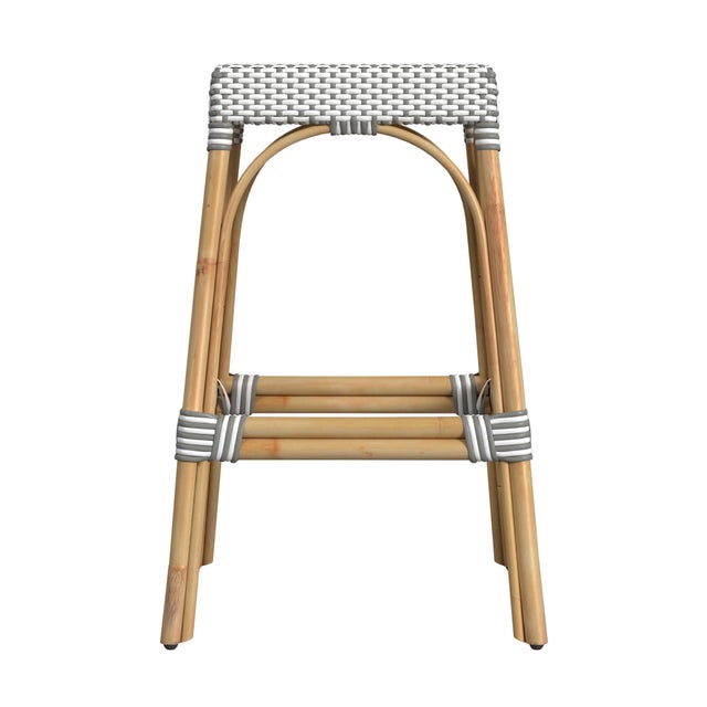 Spritely Home Accent Furniture Robias 30 in. Seat Height Rectangular Rattan Backless Bar Stool, Gray/White Dot / Natural Rattan Frame For Sale - Image 4 of 7