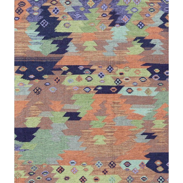 Scandinavian Flat-Weave Style With Multicolored Geometric by Keivan Woven Arts For Sale In Atlanta - Image 6 of 7