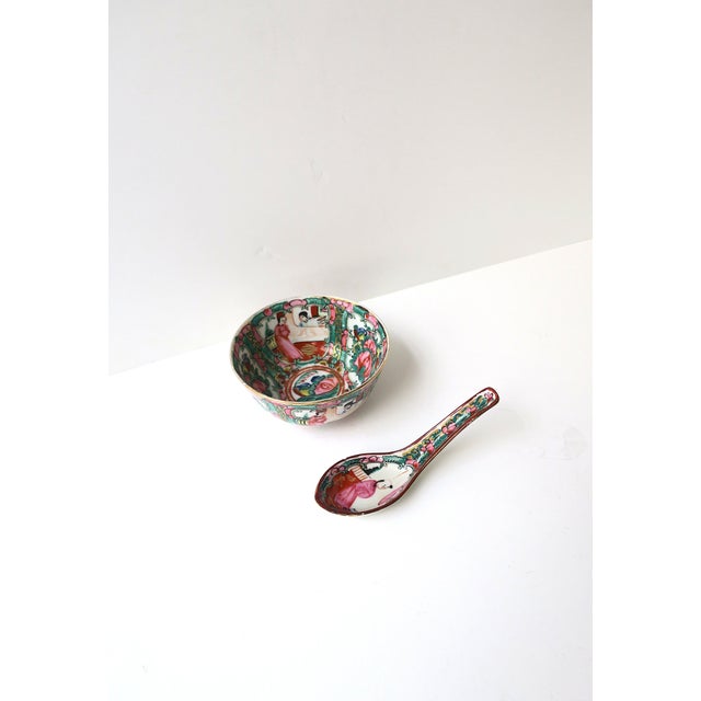 Famille Rose Bowl and Spoon Porcelain, Hong Kong Export, 2 Avail. For Sale - Image 4 of 9