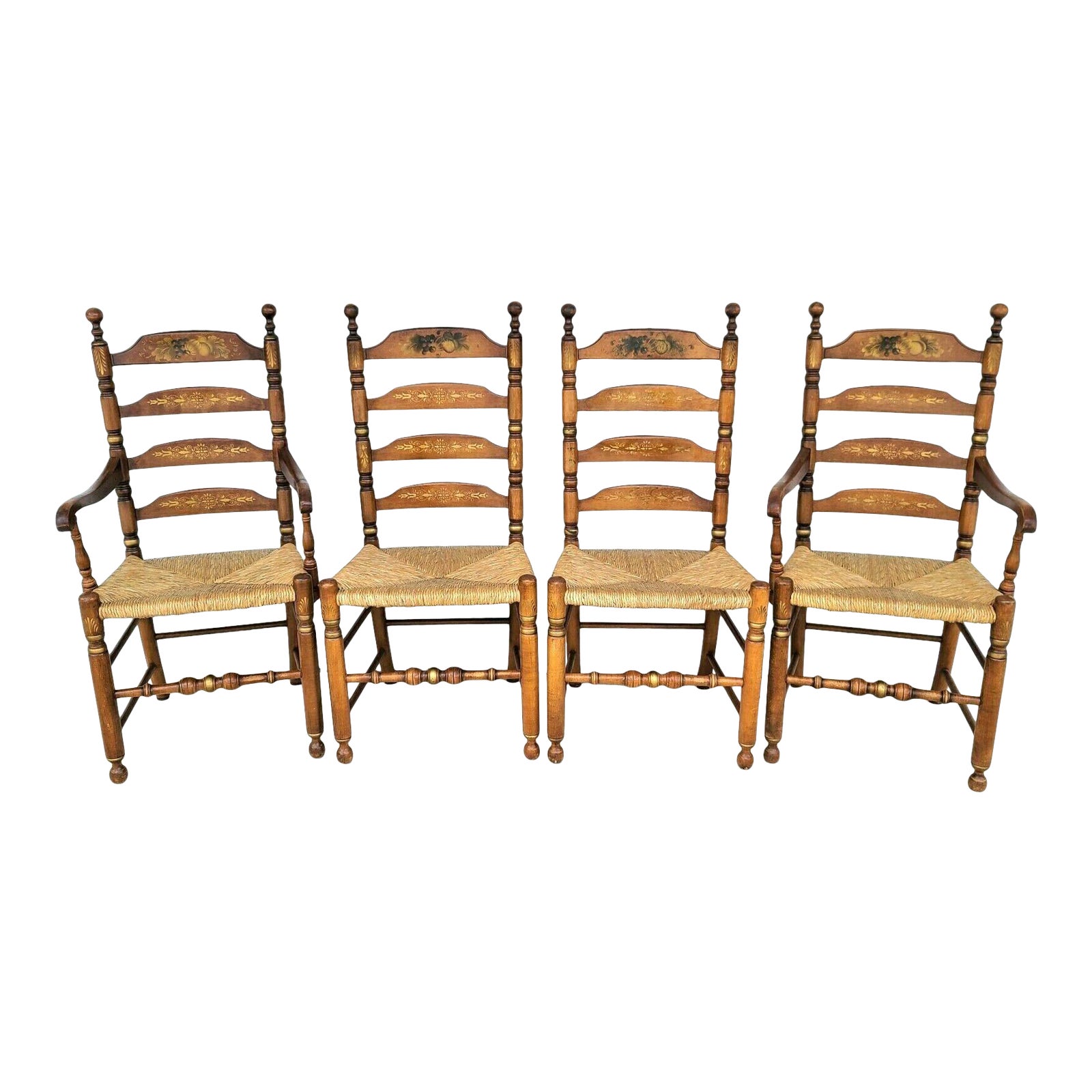 L Hitchcock Harvest Stenciled Ladder Back Rush Seat Dining Chairs Set of 4 Chairish