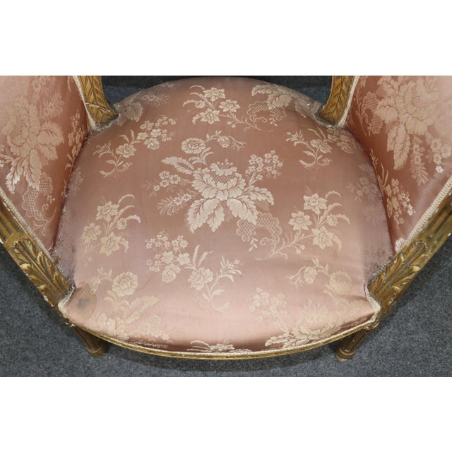Blush Fantastic Pair of Giltwood Corbeille Form French Louis XVI Salon Bergere Chairs For Sale - Image 8 of 12