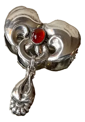 Antique Art Nouveau Silver and Garnet Brooch by Bernhard Hertz, 1890s