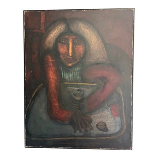 Tomoyshi Murayama (Japan 1901 – 1977) Oil on Canvas "Portrait at Table" For Sale