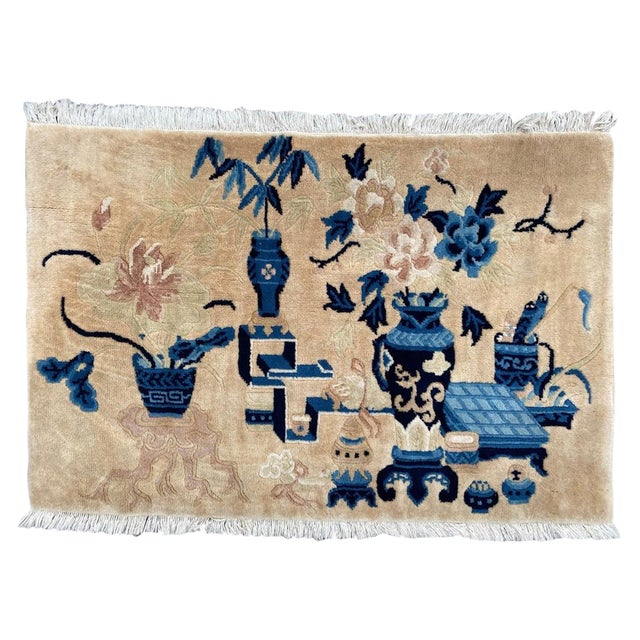 Small Vintage Chinese Art Deco Rug For Sale