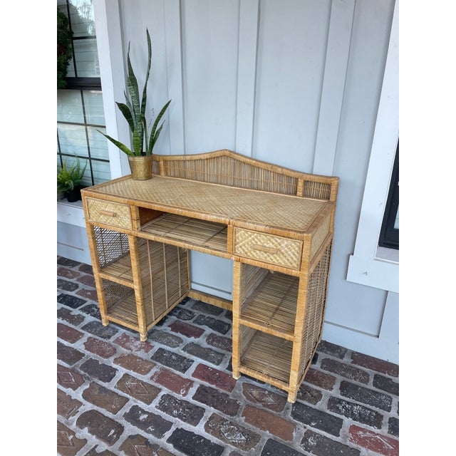 Vintage Wicker Desk With Drawers and Storage Chairish