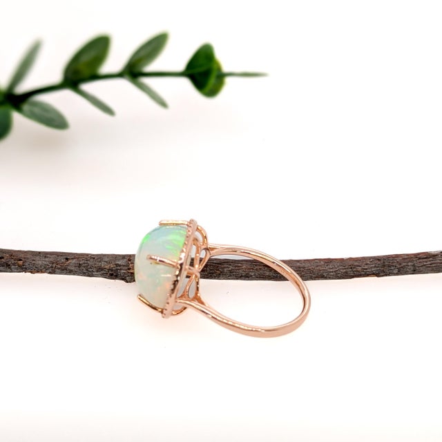 2020s 6.77ct Ethiopian Opal W Natural Diamond Halo in Solid 14k Gold | Ov 15x12mm, Size 6.75 For Sale - Image 5 of 6