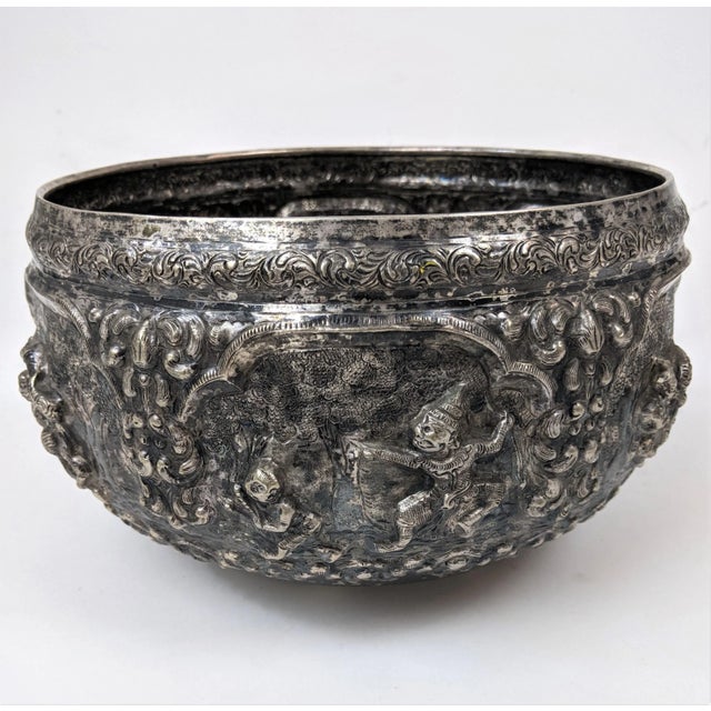 Large 19th Century Antique Burmese Silver Bowl For Sale - Image 4 of 7