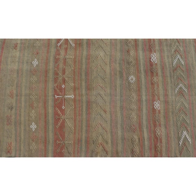 Mid 20th Century Vintage Striped Turkish Kilim Runner With Stripes in Tan Ivory & Light Coral For Sale - Image 10 of 12