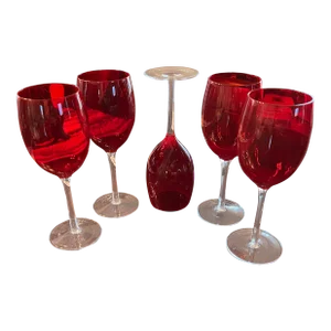 1990s Ruby Red Wine Glasses- Set of 5