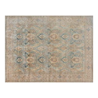 Persian Tabriz Botanic Light Blue, Cream and Rust Handwoven Wool Rug For Sale