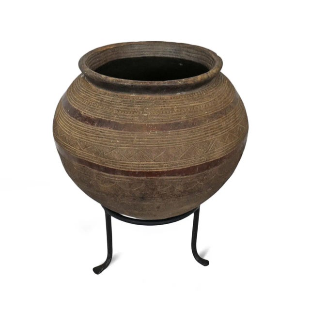 Tribal Vintage African Bida Water Vessel on Stand For Sale - Image 3 of 6