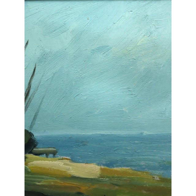 Mid-Century Modern 'Red Cabin by the Shore' Swedish Landscape Oil Painting, Framed For Sale - Image 11 of 13