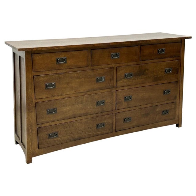 2020s Mission Quarter Sawn Oak 9 Drawer Dresser - Walnut Stain For Sale - Image 5 of 8