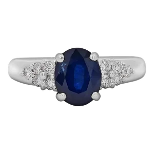 1.84 Carat Oval Cut Dark Blue Sapphire and Diamond Ring Size 6.5