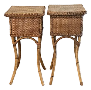 Vintage Coastal Rattan and Wicker Drink Table - Two Available, Sold Separately