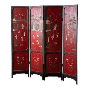 Chinese Export Four-Panel Red Lacquer Screen, c.1900