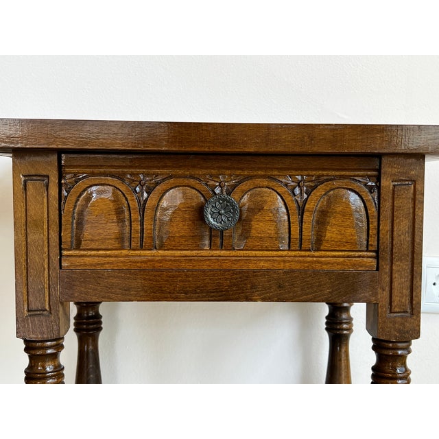 Wood 20th Century Pair of Spanish Nightstands With Drawer and Iron Hardware For Sale - Image 7 of 9