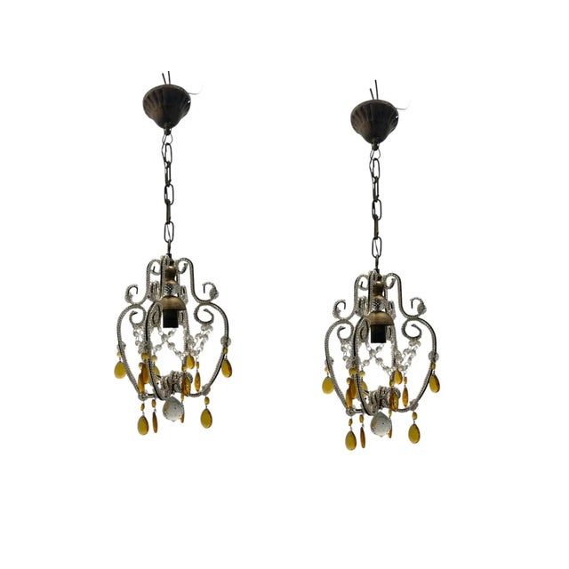 Small Beaded Crystal Pendants, 1970s, Set of 2 For Sale - Image 12 of 12