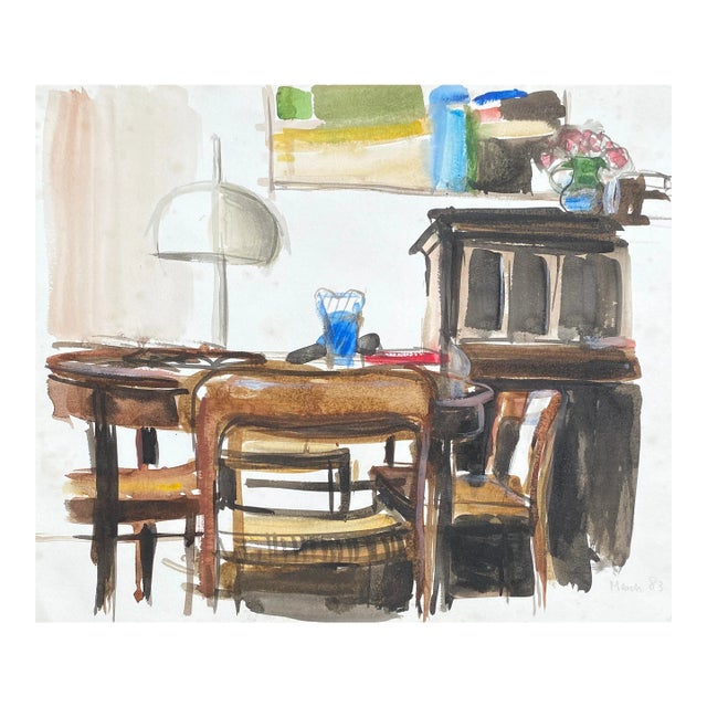 1983 Fred Atkinson Interior Watercolor For Sale