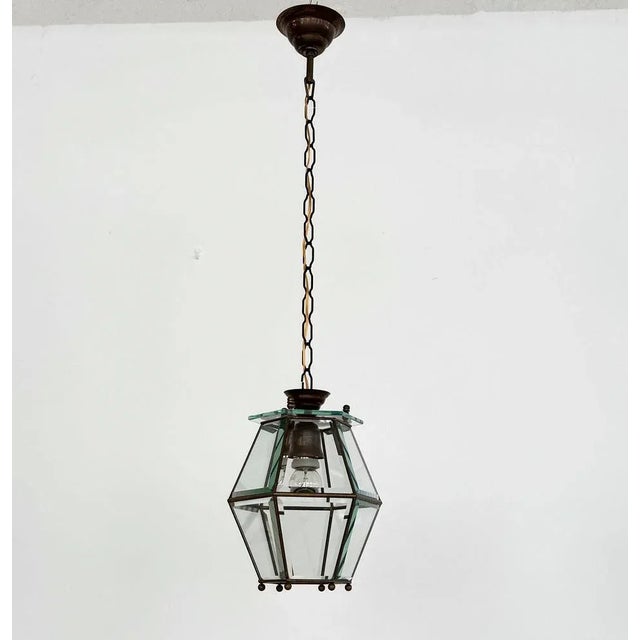 Italian Brass and Cut Glass Pendant Lamp, 1960s For Sale - Image 8 of 14