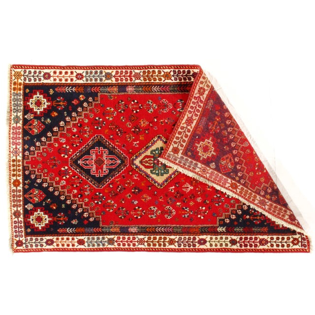 Semi-Vintage Persian Shiraz Afshar lamb's wool rug on a wool foundation. This rug has a dense, soft pile, and excellent...