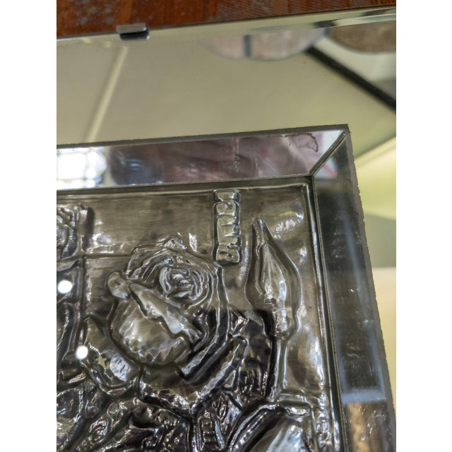 Mid-Century Mirror Shadowbox Frame With Repousse Silver Floral Art For Sale - Image 10 of 13