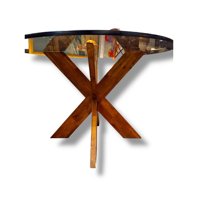 Mid-Century Modern MCM Smoked Glass Round Table For Sale - Image 3 of 3