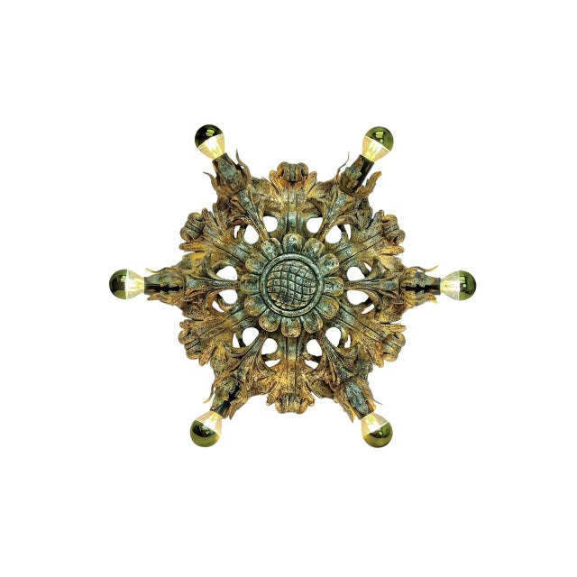 1970s Wooden Floral Carved Ceiling Light in Polychrome from CN Firenze, 1970s For Sale - Image 5 of 14