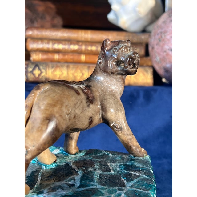 Pair of Early 20th Century Chinese Carved Marble Lions on the Faux Malachite Stone Bases For Sale - Image 14 of 14