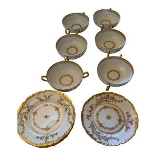 Antique T&v Limoges Bouillon Cups & Saucers, Ovington Bros., New York — Set of 11 Tressemanes & Vogt, Limoges, France, Circa 1892–1907 For Sale