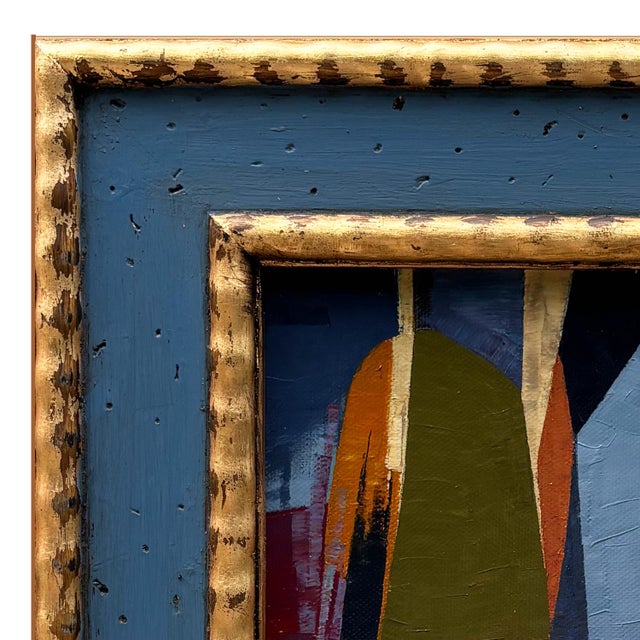 Various Artists Contemporary Abstract Oil Painting in Vintage Blue Painted Frame For Sale - Image 4 of 6