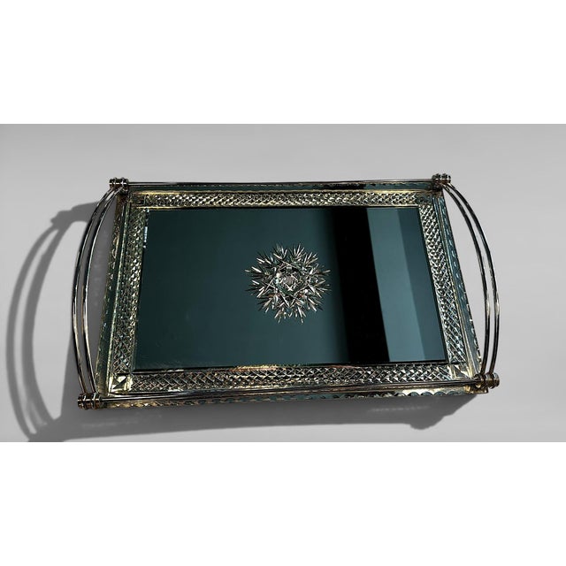 Art Deco French Nickel-Plated Metal Tray With Cut and Etched Mirror Surface For Sale - Image 6 of 18
