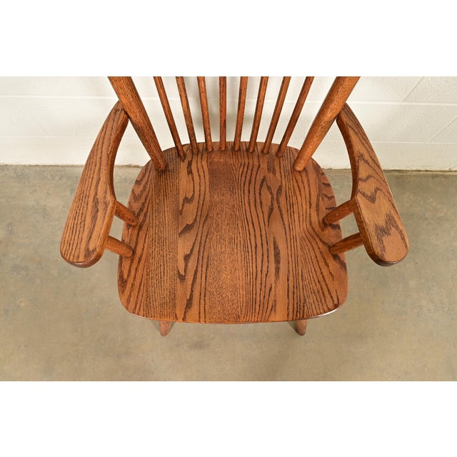 Brown Stickley Style American Colonial Solid Oak Spindle Back Windsor Dining Chairs, Set of Six For Sale - Image 8 of 15