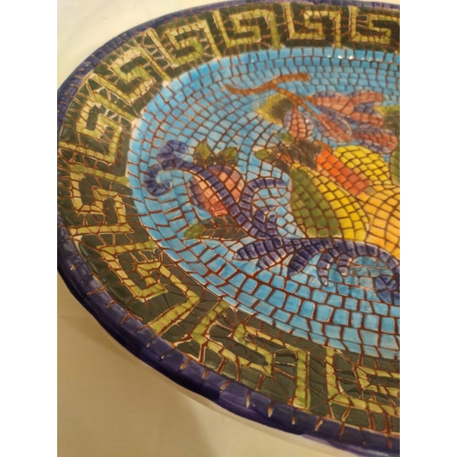 1980s Vintage Large Colorful Greek Key Fruit Mosaic Serving Platter For Sale - Image 5 of 6