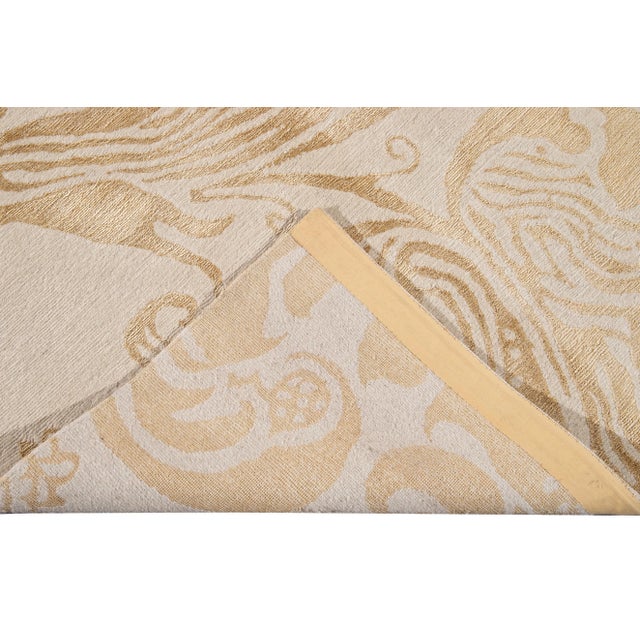 Beige Contemporary Designed Tibetan Wool and Silk Rug For Sale - Image 4 of 12